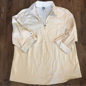 Cream Button-Up Shirt M Linen blend